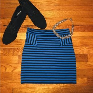 Blue and Black Striped Mini Skirt